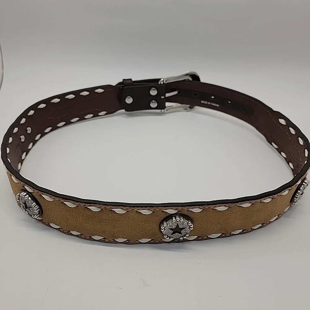 Nocona Belt Co. Silver Western Belt Size‎ 32 Two-tone Leather Brown Star Concho